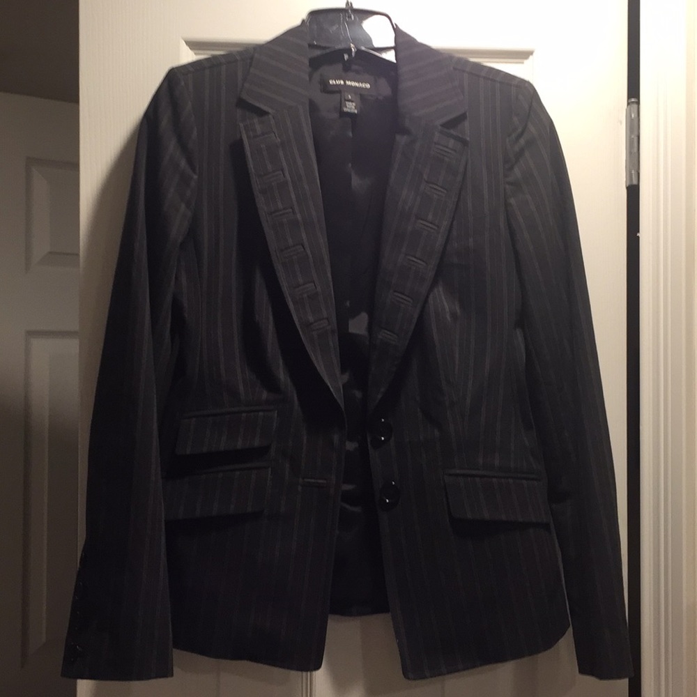 Club Monaco suit, size 4, black w pin stripes